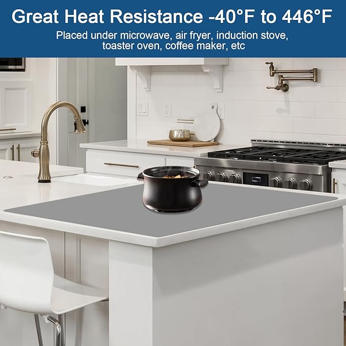 47.2''x23.6''(120cmx60cm) Large Silicone Mat for Kitchen Counter, Non-Slip Heat Resistant Countertop Protector, Waterproof Silicone Craft Mat for Kitchen Island, Translucent Brown