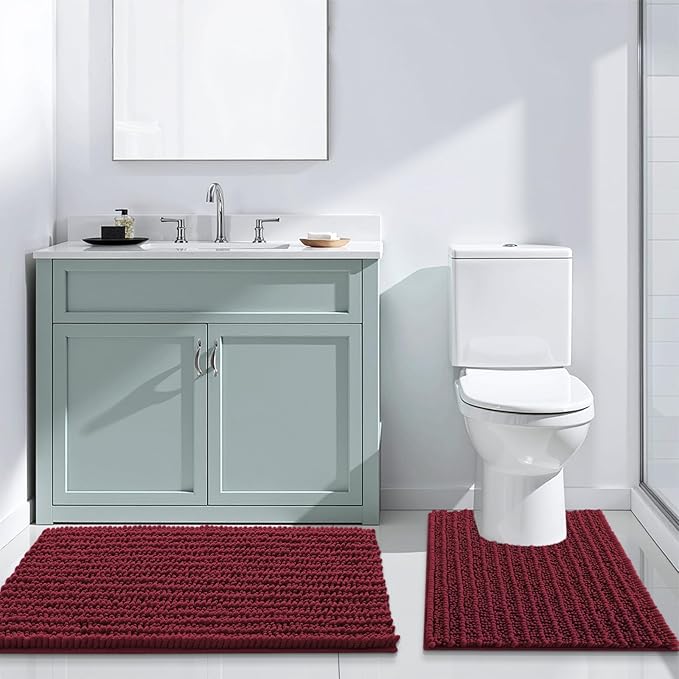 Arotive Luxury Chenille Bathroom Rug Mat, Extra Soft Thick Absorbent Shaggy Bath Rugs, Non-Slip Machine Wash Dry, Plush Bath Mats for Bathroom, Shower and Tub, 30x20, Burgundy