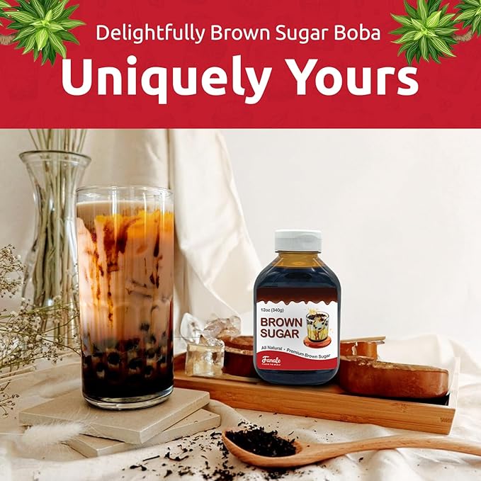 Fanale Brown Sugar Boba Tea Kit with Boba Pearls, US Boba Co Tapioca Pearl Made in USA 1 Pound, Brown sugar boba milk tea, Hand Crafted Brown Sugar Syrup 12 oz for Bubble Milk Tea Coffee Desserts