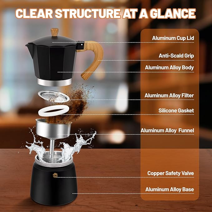 9 Cup Aluminum Espresso Stovetop Moka Pot Express Coffee Maker Percolator Italian Classic Mocha Coffee Machine for Italian and Cuban Cafe Brewing for Home & Camping 450ml 15oz