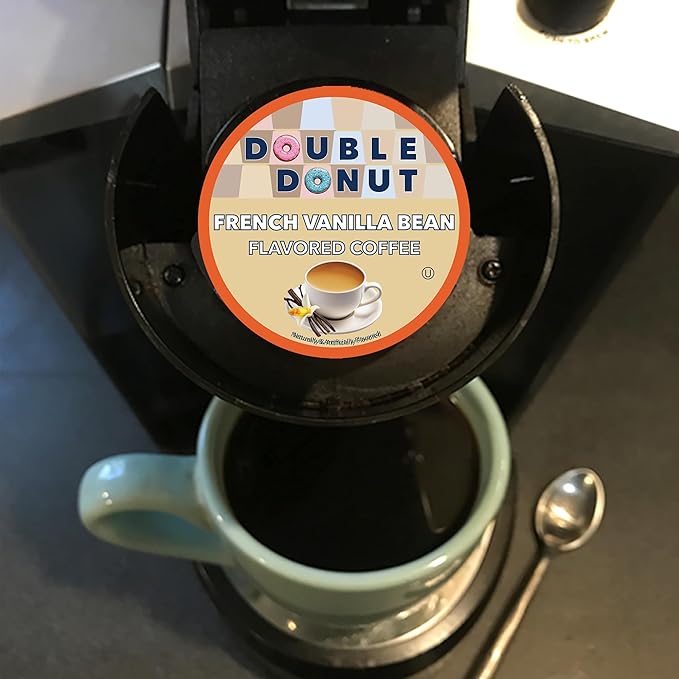 French Vanilla Coffee Pods, Vanilla Bean Flavored in Recyclable Single Serve Vanilla Pods for the Keurig K Cups Coffee Makers, Medium Roast, from Double Donut - 24 Count