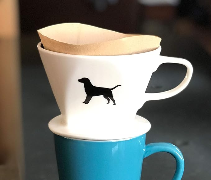 Black Lab Coffee Pour Over Single Cup Ceramic Brewer with Melitta Filters (Black Lab)