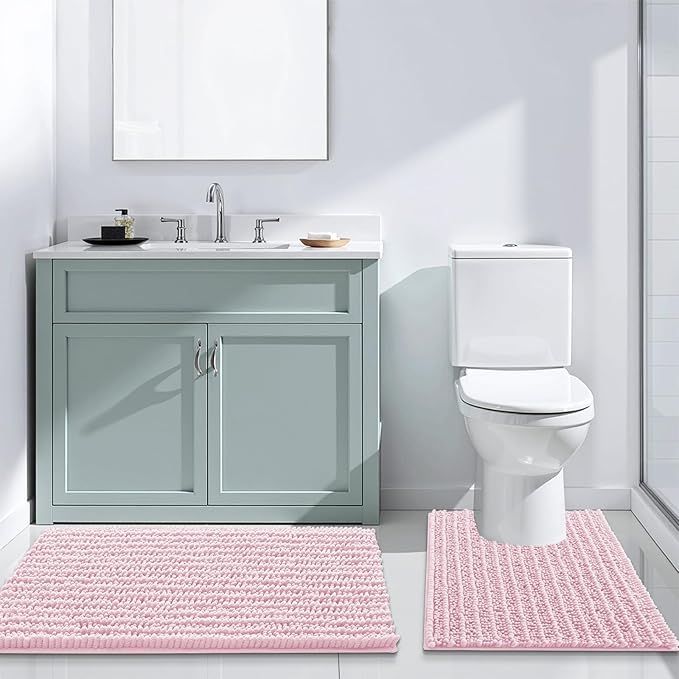 Arotive Luxury Chenille Bathroom Rug Mat, Extra Soft Thick Absorbent Shaggy Bath Rugs, Non-Slip Machine Wash Dry, Plush Bath Mats for Bathroom, Shower and Tub, 30x20, Pink