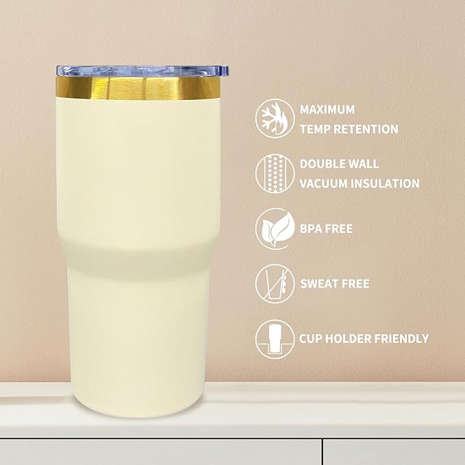 20 oz Tumbler Bulk 6 Pack Stainless Steel Tumblers with Lids and Straws, Double Wall Vacuum Insulated Travel Coffee Mug for Laser Engrave, Powder Coated Cups for Hot and Cold Drinks (Cream,6 pack)