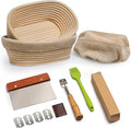 Rorecay Banneton Bread Proofing Baskets Set of 2, 10 Inch Oval Cane Sourdough Bread Rising Basket Bowls with Sourdough Bread Lame Dough Scraper Basting Brush for Sour Dough Proofing Fermentation