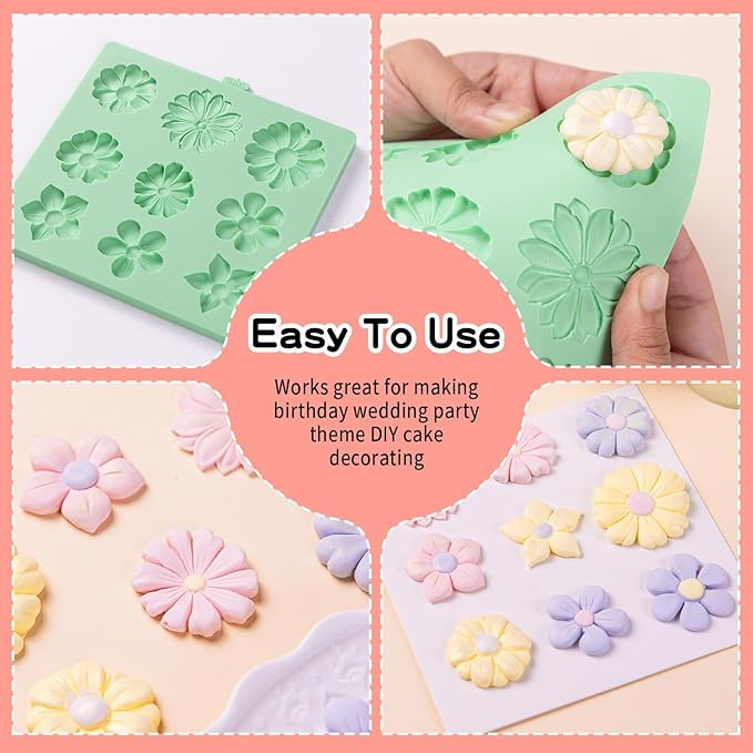 KALAIEN Flower Silicone Molds,Rose Flower Chocolate Mold Daisy Silicone Mold for Crafts,2 Pcs Rose Silicone Mold Fondant Molds for Cake Decorating