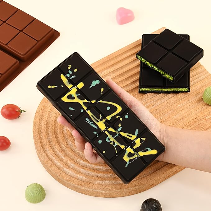 2 Pcs Chocolate Molds Silicone, Deep Chocolate Bar Mold, Non-Stick Food Grade Chocolate Mold for Dubai Chocolate Bar Pistachio, Candy and Chocolate Making - 20 Square Shape