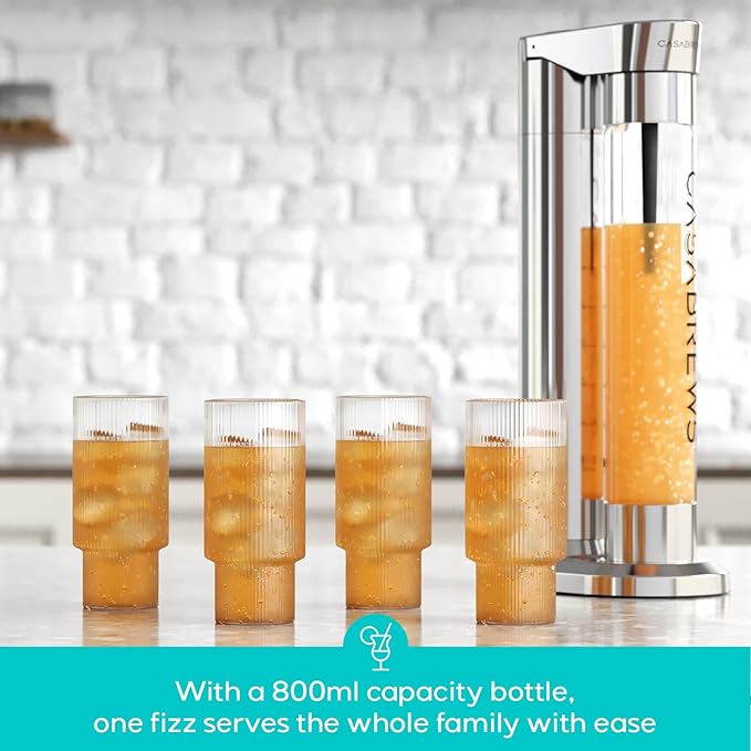 CASABREWS EDGE Sparkling Water Maker, Stainless Steel Soda Streaming Machine Compatible with 60L CO2 Carbonator (NOT Included), Soda Maker with PET Bottle for Carbonate Water, Wine or Juice