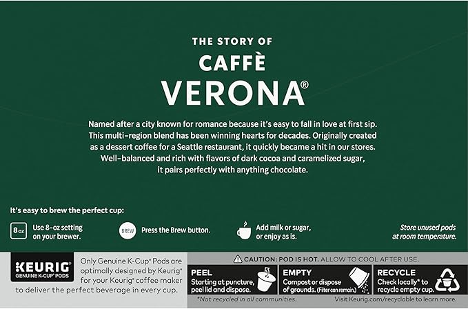 Starbucks Coffee K-Cup Pods, Caffè Verona, Dark Roast Coffee with Notes of Dark Cocoa & Caramelized Sugar, Keurig Genuine K-Cup Pods, 10 CT K-Cups/Box (Pack of 3 Boxes)