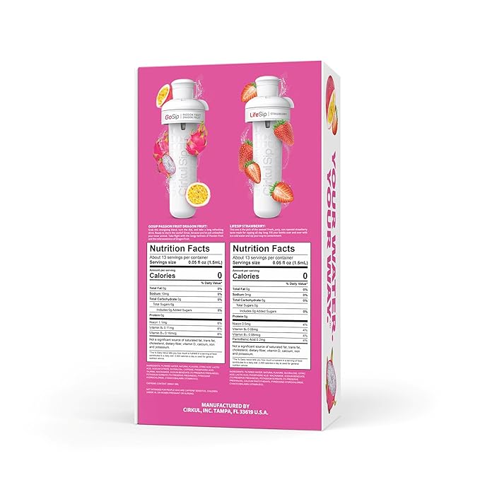 Cirkul 32oz. Hot Pink Stainless Steel Water Bottle Starter Kit with Pink Lid and 2 Flavor Cartridges (1 LifeSip Strawberry, 1 GoSip Passion Fruit Dragon Fruit) No Sugar, Zero Calorie Drink Mix