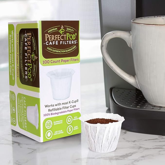 Cafe Filters Paper Liners for Reusable K Cup Coffee Pods by Perfect Pod - Fits All Brands, Compatible With All Refillable Capsules - Disposable Paper Filters (1,000-Ct)