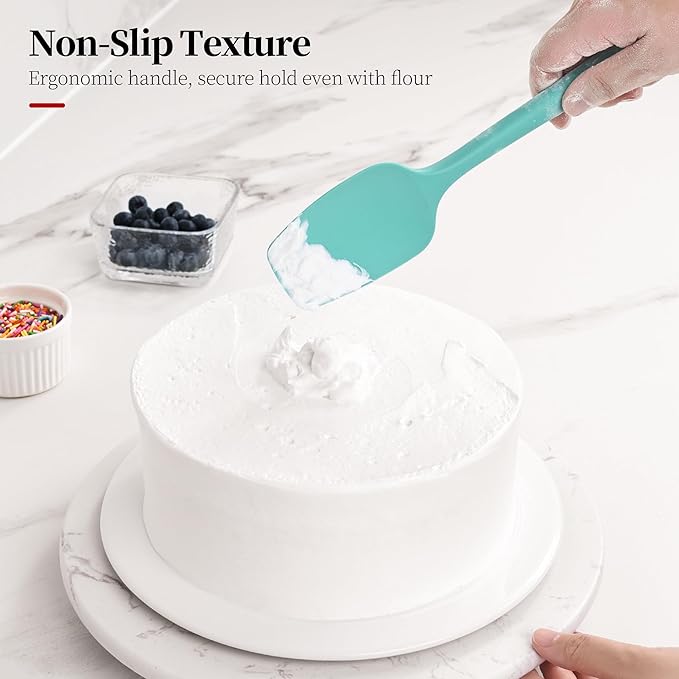 600ºF Heat Resistant Spatula, 11.34 inch High Heat Food Safe Semless Kitchen Silicone Spoon Spoonula Scraper for Cooking Baking Mixing Scraping Stirring Nonstick Cookware Pan Bowl (Turquoise)