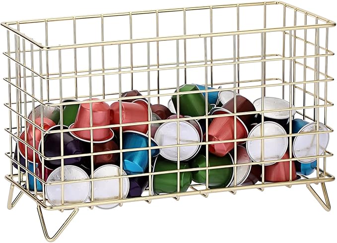 ELLDOO Coffee Pod Holder, Large Capacity Coffee Pod Organizer for K Cup Keuring Espresso Capsule Coffee Creamer, Metal Coffee Pod Storage Basket for Kitchen, Coffee Bar Decor (Gold, Large)