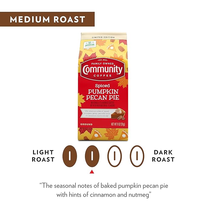 Community Coffee Spiced Pumpkin Pecan Pie Flavored Ground Coffee, Limited Edition, Medium Roast, 11 oz Bag (Pack of 6)