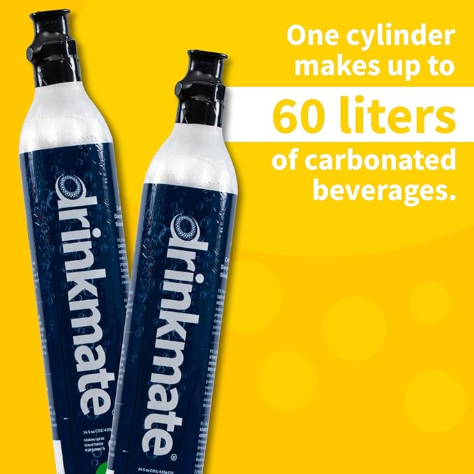 Drinkmate Threaded 60L CO2 Exchange Carbonation Cylinders, Compatible w/SodaStream (Screw-In), Aarke, Ninja Thirsti, 14.5 Oz, Cartridge Gas Canister Refill (Set of 2)