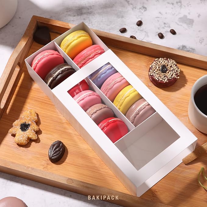 15 Macaron Boxes, Macaron Gift Box for 12 (Interior Measurement 7.3×4.2 ×1.9 Inches), Macaron Packaging Boxes with Clear Window White without Macarons inside