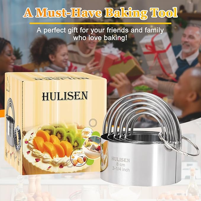HULISEN Biscuit Cutter Set (5 Pieces/Set), Round Cookies Cutter with Handle, Professional Baking Dough Tools, Gift Package