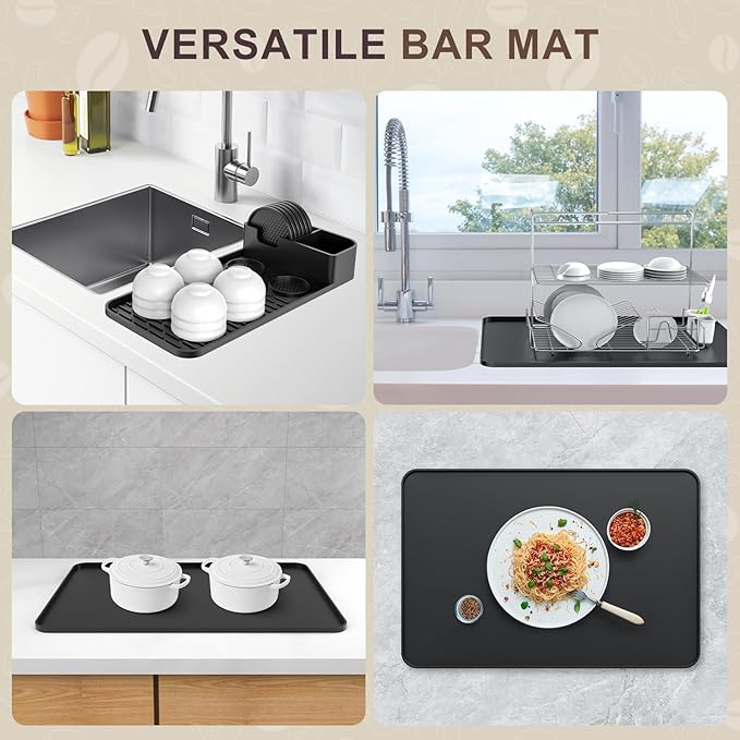 Silicone Coffee Mat with 6PCS Coasters,24''x16'' Kitchen Bar Accessories Fits Under Coffee Maker and Pot,Espresso Machine,Detachable Dish Drying Mat for Tamper,Sugar Packets,Cups,Countertop Protection