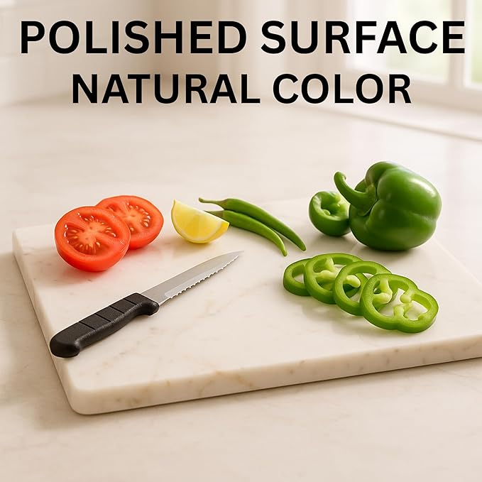 KC KULLICRAFT 8×12 White Marble Cheese & Charcuterie Serving Board – Natural Marble Cutting Board & Pastry Slab with Non‑Slip Feet – Premium Stone Kitchen Tray Gift.