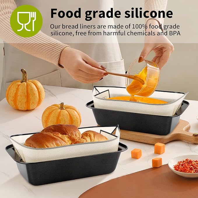 2Pcs Silicone Bread Loaf Pan Liners, Extra Thick Silicone Baking Mat for Dutch Oven, Non-Slip & Easy Clean Reusable Sourdough Bread Baking Supplie - For Bread, Cookies, Pastry (black)