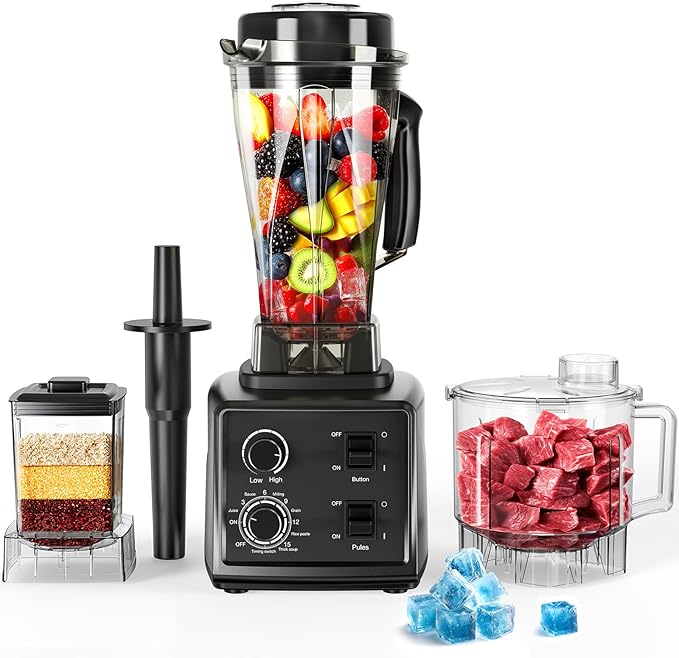 3-in-1 Blender and Food Processor Combo for Smoothies Shakers, 1500W(32000 RPM) Professional Blenders for Kitchen, Adjustable Speed, 68oz BPA-Free Plastic Jar, 30s Self-Cleaning (68 oz)