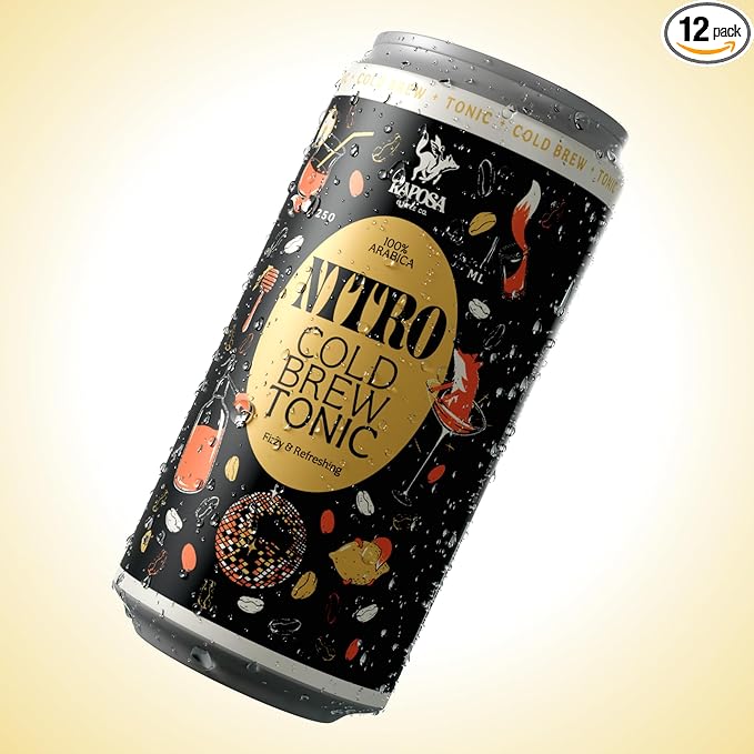 Raposa Nitro with Tonic Ready to Drink Coffee 250ml - 8.45oz - Dairy Free - Vegan Cold Brew Ready to Drink, Non GMO, No Artificial Anything - 65mg Caffeine (Cold Brew Tonic (12 Pack))