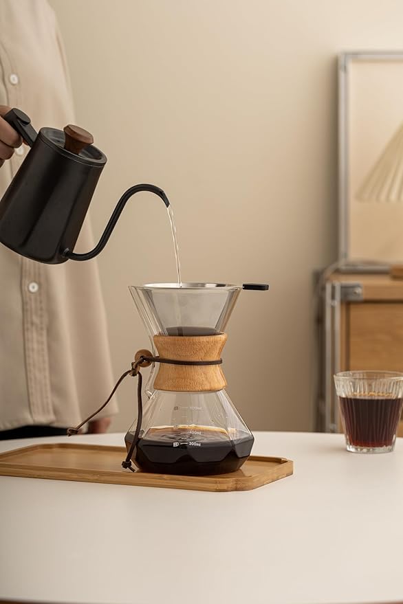 Pour Over Coffee Maker With Wood Sleeve，20oz/600mlPour Over Coffee Dripper,Pour Over Coffee Maker Set With Cork Stopper (20oz/600ml)
