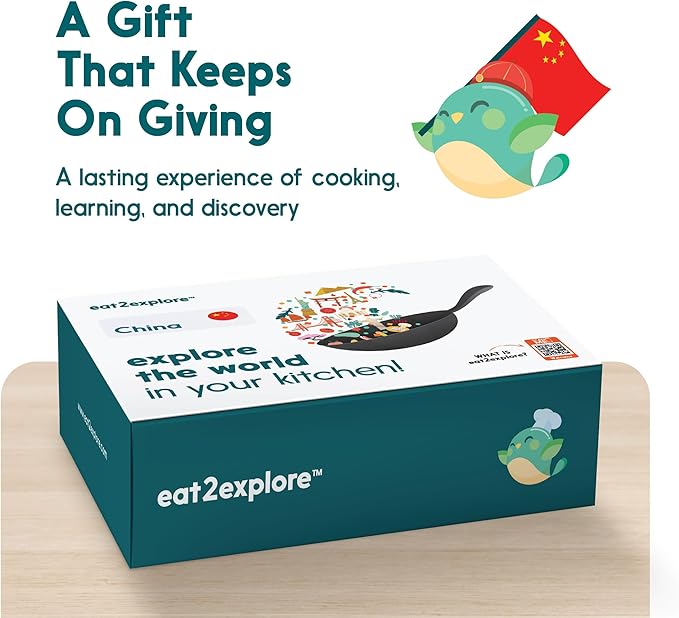 eat2explore Cooking Kits for Kids – Interactive & Educational Kids Cooking Sets Real for Ages 5 and Up,3 Recipe Cards & Global Ingredients – Fun Gift for Young Chefs (China Edition)