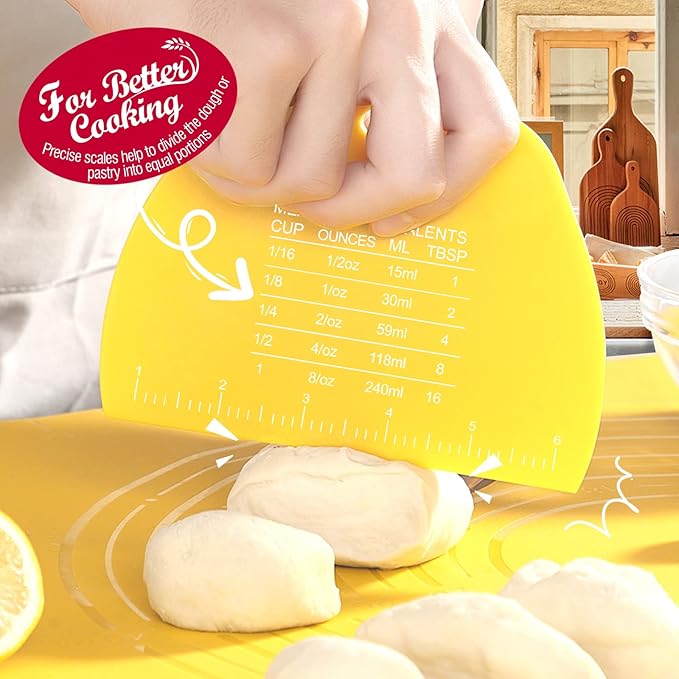 Teenitor 2 Pieces Dough Scraper, Dough Cutter Bench Scraper, Dough Scrapers Multipurpose Food Scrapers for Dough, Cake, Bread Yellow and Green