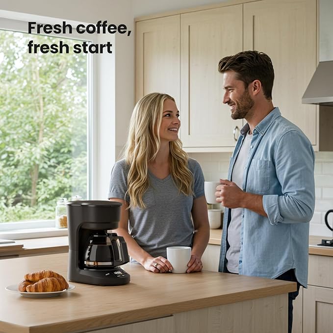 Kismile Compact Drip Coffee Maker, Anti-Drip System, 5 Cup Coffee Maker, Timer, Removable Funnel & Auto Shut-Off, Anti-Dry Protection, Perfect Small Coffee Machine for Home & Office (Black)
