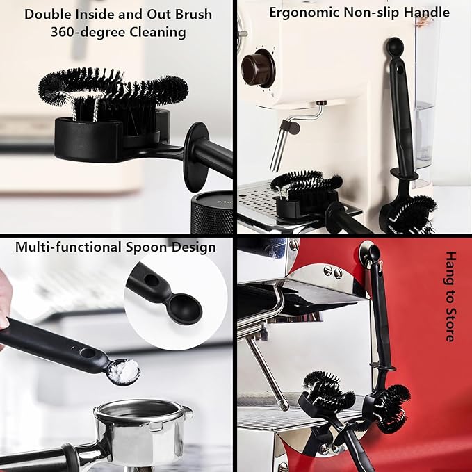 Espresso Coffee Machine Cleaning Brush Kit with Portafilter Cleaning Disc (Brush and Disc for 51mm Coffee Machine)