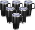 20 oz Stainless Steel Tumbler with Handle Bulk Metal Insulated Tumblers Travel Coffee Mug with Handle Double Wall Tumbler Cup with Lid and Straw, Black 6 Pack