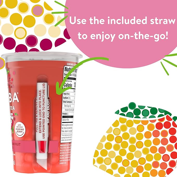 Joyba Bubble Tea Raspberry Dragon Fruit Black Tea with Popping Boba, 6 Pack, 12 fl. oz. Cups