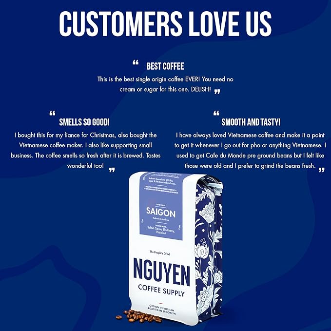 Nguyen Coffee Supply - Saigon Robusta & Arabica Blend: Dark Roast Premium Whole Coffee Beans, Vietnamese Single Origin, Direct Trade, Low Acid, High Caffeine, Roasted in Brooklyn [5 lb Bag]