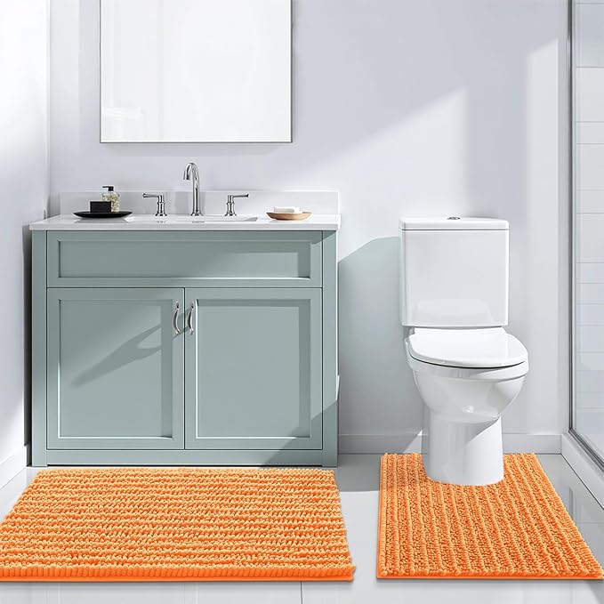 Arotive Luxury Chenille Bathroom Rug Mat, Extra Soft Thick Absorbent Shaggy Bath Rugs, Non-Slip Machine Wash Dry, Plush Bath Mats for Bathroom, Shower and Tub, 30x17, Orange