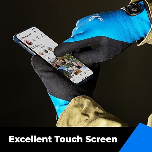 100% Waterproof Gloves for Men and Women, Winter Work Gloves for Cold Weather, Touchsreen, Thermal Insulated Freezer Gloves, With Grip, Blue, Medium