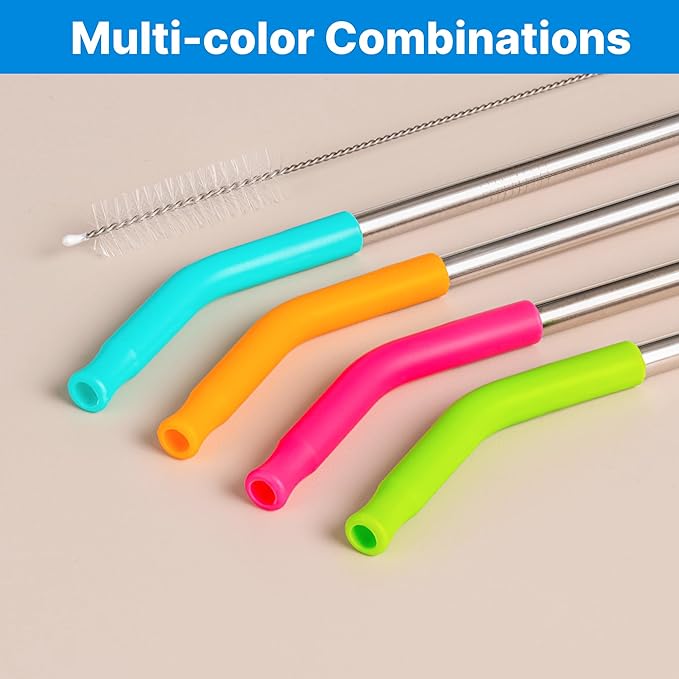Metal Straws with Silicone Tip for 42 oz YETI Tumbler, 4 Pcs Reusable Stainless Steel Straws for 42 oz YETI, 30oz Stanley Cup(Color 4)