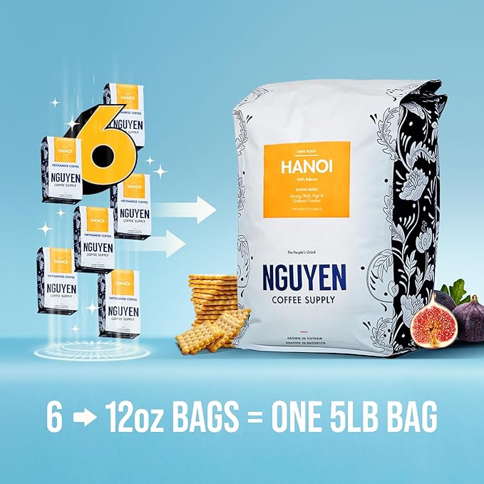 Nguyen Coffee Supply - Hanoi Robusta: Dark Roast Premium Whole Coffee Beans, Vietnamese Single Origin, Direct Trade, Low Acid with High Caffeine Content, Roasted in Brooklyn [5 lb Bag]