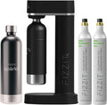 Black Stainless Steel Sparkling Water Maker with 2 CO2 Cylinders & 1L Reusable Bottle