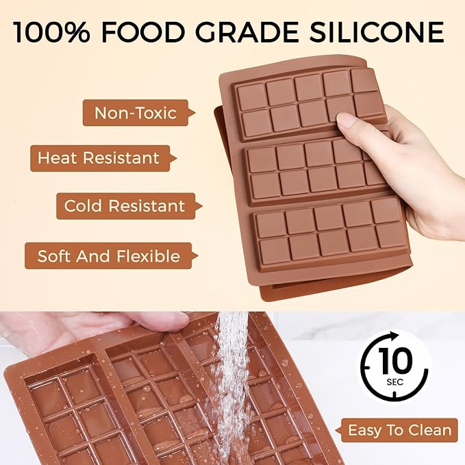 Chocolate Molds - Non-Stick Chocolate Mold, Food Grade Silicone Chocolate Bar Mold for Baking, Candy, Chocolate Snacks,DIY Homemade - Set of 4