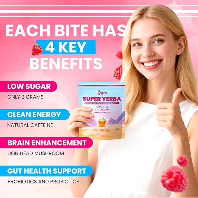 30 Servings Super Yerba Packets，Yerba Mate Instant Tea Powder，Super Yerba Raspberry Lemonade Flavor，Energy Boost,Mental Clarity and Gut Health by Ashwagandha, Prebiotics and Probiotics (2)