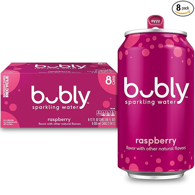 Bubly Sparkling Water, Raspberry, Zero Sugar & Zero Calories, Seltzer Water, 12 Fl Oz Cans (Pack of 8)