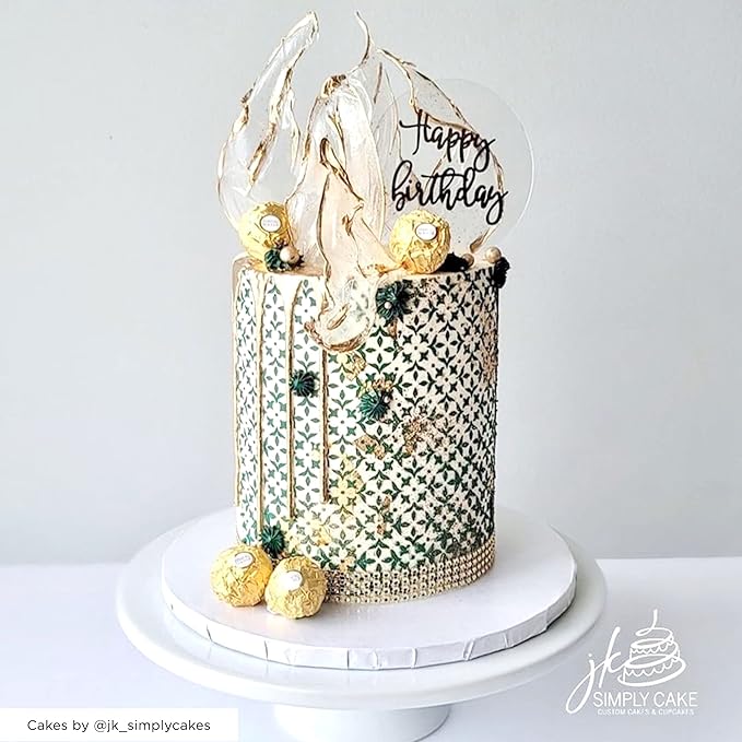 Cake Baking Stencil - Seamless Delicate Pattern for Decorating Tall Double Barrel Cake to Use with Buttercream, Royal Icing, Ganache, Paint, Airbrush (ORNA)