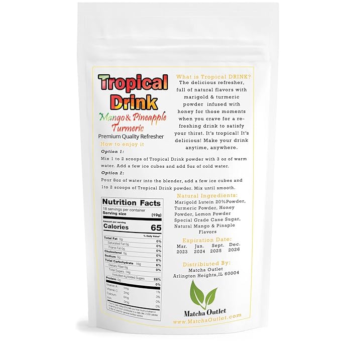 Tropical Drink Mango Pineapple Turmeric Honey Natural Refresher with Marigold Extract 12oz Great for Loaded Tea Bubble Tea