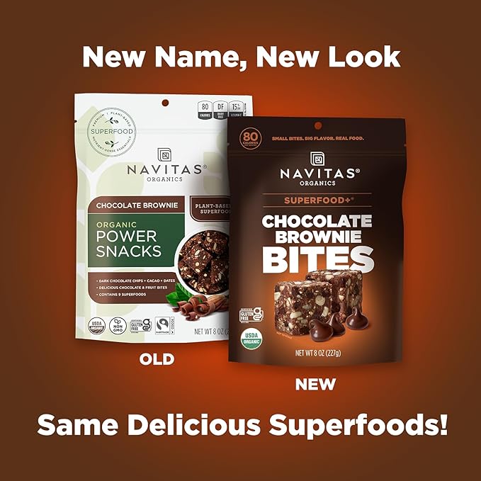 Navitas Organics Chocolate Brownie Superfood+ BITES – Power Snacks – All Natural Plant Based – Clean Energy & Nutrition – USDA Organic, Non GMO, Gluten Free, Kosher, Vegan (8oz. Bag 11 Servings)
