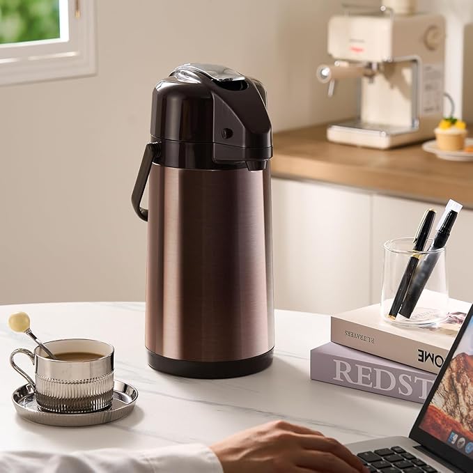 PARACITY Upgraded Airpot Coffee Carafe with Double Pump 84oz/2.5L Stainless Steel Drink Dispenser for Hot/Cold Beverage with Lazy Susan Base, Coffee Termos Para Cafe for Hot Cocoa for Parties