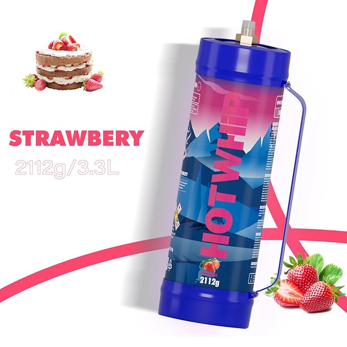 Whipped Cream Charger 2112g 3.3L Strawberry Flavor 99.99% Purity Premium Cream cartridge With Nozzle(6 Cylinders)