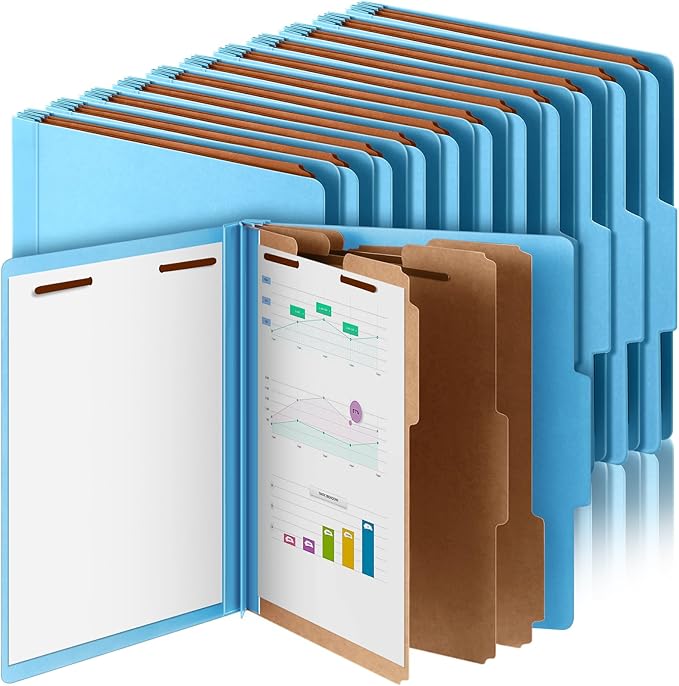 36 Pcs Classification Folders Letter Size, Back to School Supply for Teacher, Student, 3 Dividers Pressboard File Folder Bulk with 2 Fasteners, 3.5 Inch Expanding File Organizer (Blue)