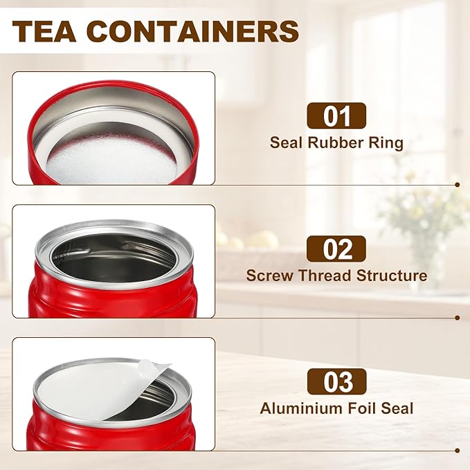 uxcell 2Pcs Round Tea Canisters, 5" x 3" Airtight Metal Tea Containers for Loose Tea, Coffee Beans, Spices - Durable, Compact, and Stylish Storage Tea Tin (Red)