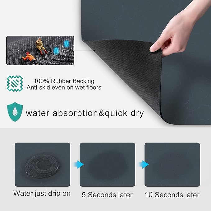 Golener Coffee Maker Mat - Cafe Bar Decor for Coffee Station, Dish Drying Mat, Drip Tray for Dish Rack, Absorbent Mat for Countertops, Non-slip Material Keeps Dish in Place, 23”x15”, Marble Navy